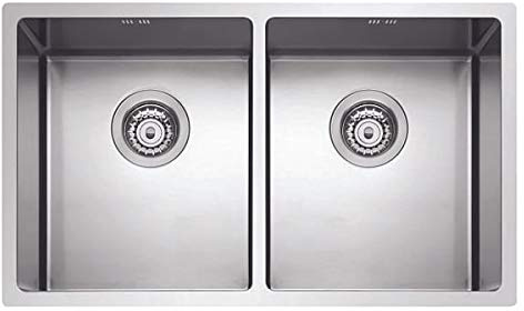 Fregadero de cocina Plados SL7420 de acero inoxidable satinado de dos bañeras para instalación Sottotop