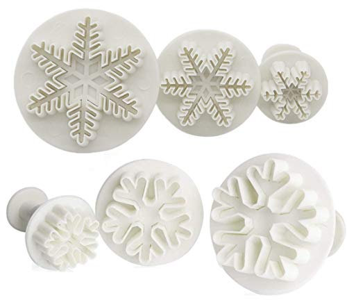 6Pcs Fondant Cookie Cutter Cupcake Decorating Fondant Mould Snowflake Cake Decorating Tools for Wedding Birthday Baby Shower Party Cake Decoration (White)