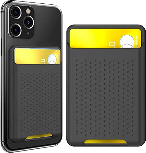 AhaStyle Porte-cartes adhésif puissant en silicone pour téléphone portable, carte d'identité, portefeuille compatible avec iPhone/Android/Samsung Galaxy (Noir)