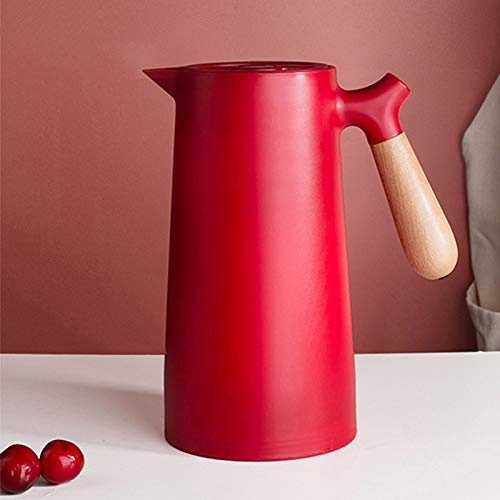 Geling Carafe à café Thermique 1 Litre Cafetière isolée sous Vide Pots Thermiques à Double paroi pour café et thés Doublure en Verre et matériau extérieur en PP(Couleur Multiple),Rouge