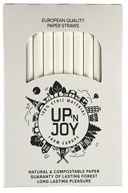 Upnjoy – 140 Stück kurze Papier-Strohhalme, weiss, biologisch abbaubar, für Restaurants, Bars, Cafés, Hotels | Alkohol + Cocktails | 145 mm x 8 mm