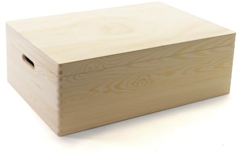 Holzfee Holzkiste 59 x 40 x 20 cm Kiste Holz Kiefer große Aufbewahrungsbox (mit Stapelfüße)