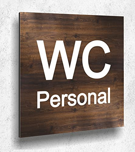 Türschild WC Personal Schild Holzoptik Eiche Dunkel Damen Herren Holz UV Druck 12 x 12cm - 3mm Aluverbund - Made in Germany Art.Nr. E 2102