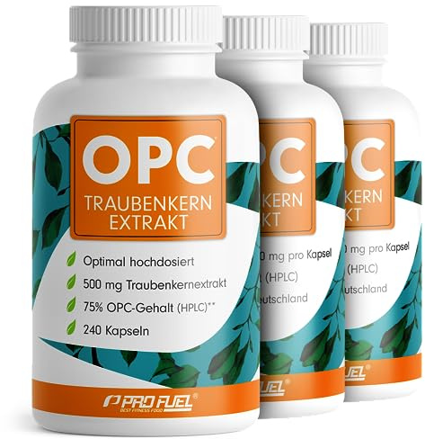 OPC Traubenkernextrakt - 720 OPC Kapseln mit 75% reinem O.P.C. je Kapsel - laborgeprüft (HPLC-Methode) mit Zertifikat: Echte 75% O.P.C.-Gehalt - 500 mg Traubenkernextrakt je Kapsel - 100% vegan