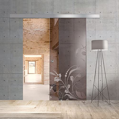 BOSS Porta Scorrevole in vetro modello LA VIE 80x215 cm (60/80/90 cm) 8 mm, vetro Bronzo, Nano rivestito incolore, kit hardware complete (80x215 cm, DESTRA)