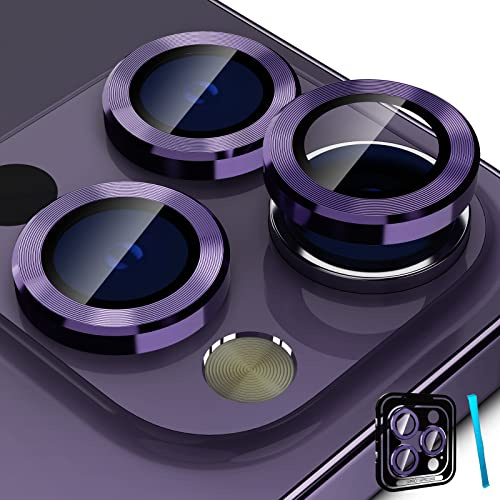 imluckies Compatible with iPhone 14 Pro/iPhone 14 Pro Max Camera Lens Protector, Aluminum Alloy Edge Anti-Scratch & HD Tempered Glass, Metal Individual Lens Screen Protection Cover 2022, Purple