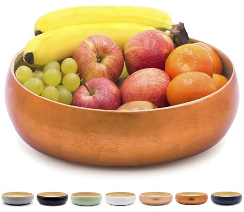 Dehaus® Saladier Fait Main Bambou Grand 30 cm, Élégante Corbeille à Fruits, Corbeille à Pain, Bol à Salade en Bois ou Panier Fruit, Bol de Service Rond (Cuivre)