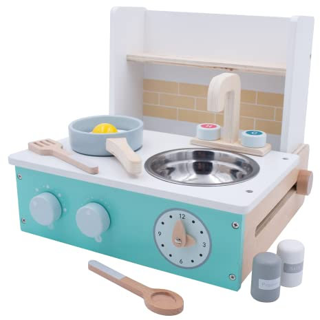 Kids Wooden Toy Play Kitchen Accessories: Chef Pretend Play Food Set and Cookware Accessory for Boys, Girls and Toddlers. (Foldaway Kitchen)