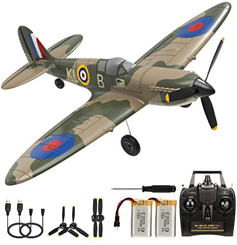 Fremego RC Flugzeug,Spitfire 2.4G 4 CH Ferngesteuertes Flugzeug RTF Kunstflug Warbird Flugzeuge Spielzeug für Anfänger Kinder Erwachsene mit 6-Achsen Gyro Stabilisierungs System 761-12