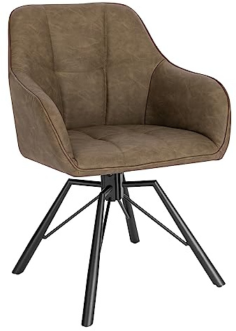 WOLTU Chaise Pivotante à 360°, Chaise Salle à Manger Scandinave, en Similicuir Vintage, Assise Rembourrée, Pieds en Métal, Marron