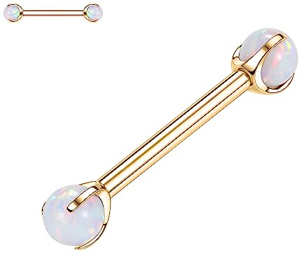 hengkaixuan G23 Titan bröstvårta skivstång 14 g gängade nippelringar opal kroppspiercing smycken för kvinnor, Metall