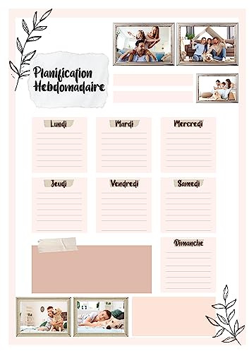 Semainier Personnalisé Magnétique ou adhésif - Planning Repas Familiaux - Emploi du temps - Tâches - Tableau Aimanté - Hebdomadaire - Mensuel - En Français (Planning hebdomadaire)