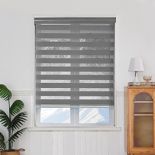 Verdunkelungsrollo Klemmfix 35 x 150 cm Hitzeschutz Energiesparend Moderne Tag-Nacht-Rollo inkl. Montagematerial für Fenster und Tür, Dunkelgrau