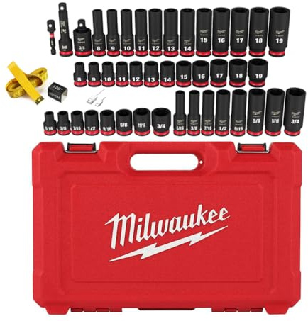 Milwaukee 43PC Shockwave Impact Duty 3/8 Drive SAE & Metric Deep 6 Point Socket Set with Accessories