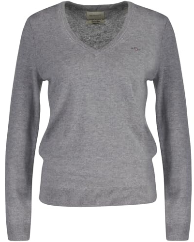 GANT Extrafine lammull V-hals, Grå melange, XL
