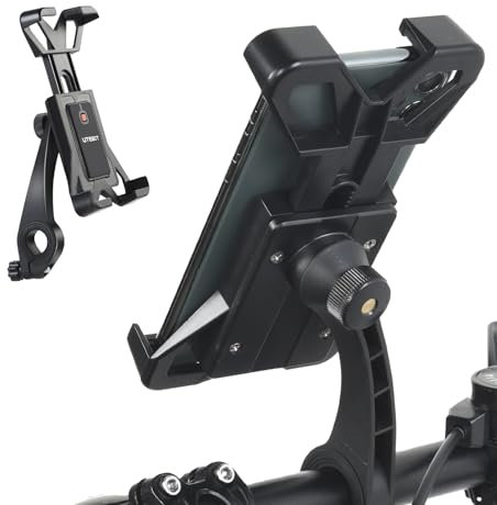 UTEBIT Soporte Móvil Moto Antivibración Soporte Bicicleta Cerradura de 1s y Giratorio de 360° Bike Phone Holder con 0.8''-1.3'' Manillar Compatible con 4.7-7 Smartphone