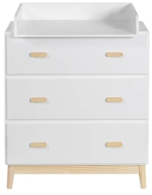 Rebecca Mobili Table à Langer avec Tiroirs, Meuble avec Table à Langer, Blanc Marron, Pin MDF, Compact, avec 3 Tiroirs - Dimensions HxLxP: 100 x 80 x 42 cm - Art. RE6983