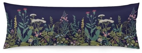 Floral Body Pillow Cover Spring Sage Green Wild Flower Plant Vintage Florals Herbs and Botanical Cushion Long Pillowcase with Zipper Decorative Bedding Pillow Cases Large Pillow Covers,20x54