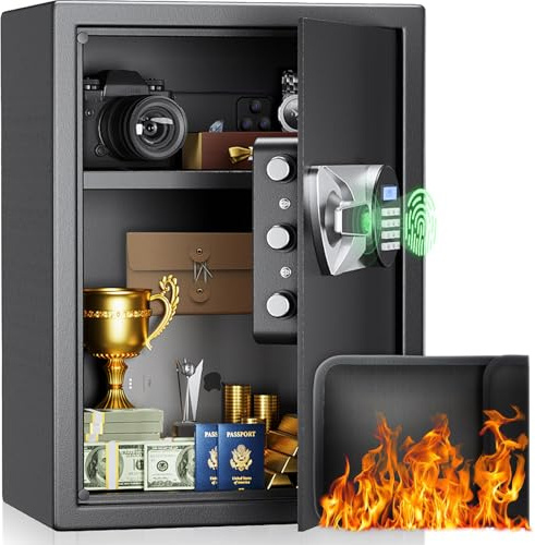Cassaforte, BlackSmith Safe per la casa grande 35x31x50 cm, cassaforte di sicurezza digitale con impronta digitale biometrica e doppio avviso, borsa ignifuga, cassaforte da parete per ufficio hotel
