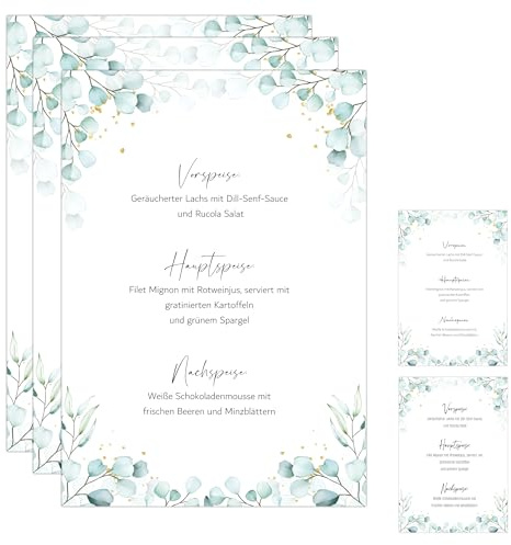 Eummel 20 Zauberhafte Menükarten im Boho Design | Format DIN A5 | Individuell anpassbare Speisekarten Getränkekarten für die Hochzeit Geburtstag Jubiläum | Tischdeko Menu Blanko