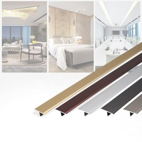 Alu Übergangsschiene Boden & Teppich Laminat Übergangsprofil Flach Trennstreifen 20mm 28mm 33mm, Holz Zu Fliesen Abdeckleiste T-Form Ausgleichsprofil (Color : Titanium gold, Size : W 20MM(3/4in))