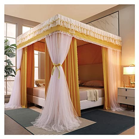 EsEntL Doppelschichtiges Deluxe-Baldachin-Moskitonetz mit Halterung, Prinzessinnen-Mädchenzimmer, romantisch dekorierter Bettvorhang, für 120/150/180/200/220 cm großes Einzel-Doppelbett (Farbe: Gel