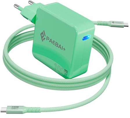 PAEBAI+ 100W USB C Cargador PD GAN Carga Rapida para MacBook Pro, MacBook Air, Google Pixelbook, ThinkPad, DELL XPS, iPad, Galaxy S24/S23, iPhone 17/16/Pro y más Dispositivos de Tipo C