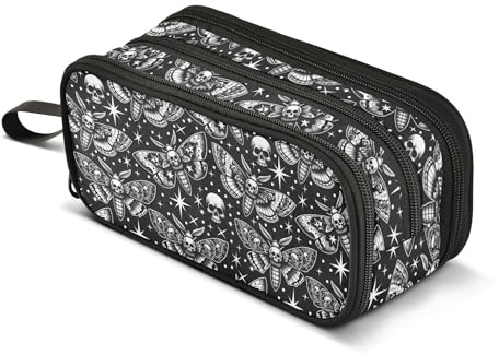 Large Pencil Case, Big Capacity Pencil Bag Pen Pouch Holder 3 Compartments,Digital Skull Head Moth School Office Supplies Stationery Makeup Bag Storage Organizer for Students Girls Boys Women Men