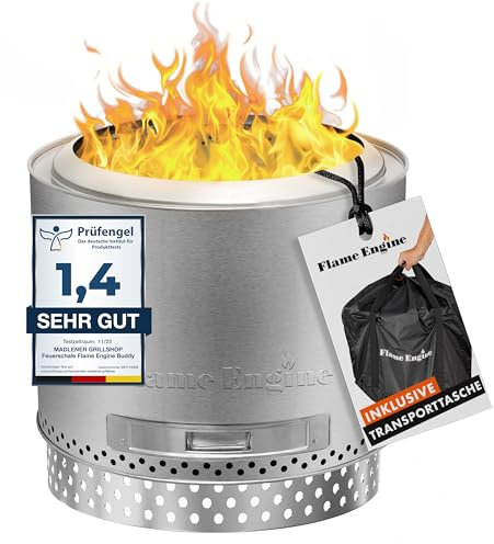 grillshop.at Feuerschale rauchfrei mit Standfuß 50x43cm - Edelstahl Grill Feuerschalen für den Garten - Flame Engine Feuertonne - Modell Buddy mit Füßen