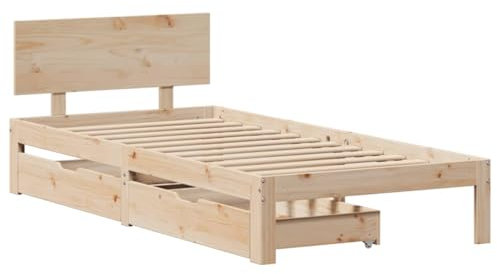 vidaXL Massivholzbett, Holzbett Bett mit Schubladen Kopfteil, Bettgestell mit Lattenrost, Einzelbett für Schlafzimmer, 90x190cm Kiefer