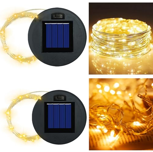 lifemet 2 Pack Solar Replacement Top for Watering Can String Lights DIY | Waterproof 81cm LED Copper Wire Lights. Replacement Solar Top for Watering Cans & Lanterns - DIY Accessory Combo (Warm/Warm)