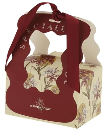 CAPASTEC 20 Stück Geschenkboxen Mit Band & Blumenmuster Rot Für Feiern | Material: 300g Karton, Größe: 10x6,5x6cm (L*B*H), Anwendungen: Für Hochzeiten, Geburtstage, Babypartys
