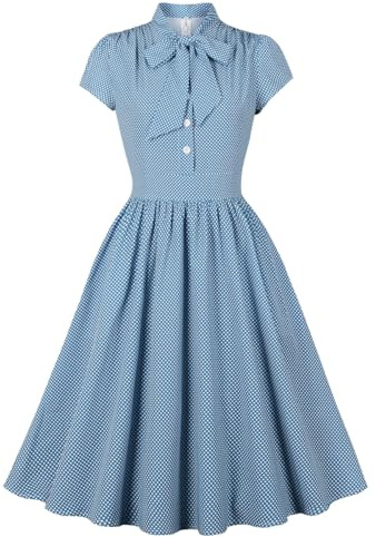 Wellwits Women's Bow Tie Polka Dots Vintage Shirt Dress Summer Blue M