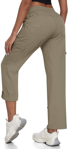 JINSHI Pantalones Mujer Verano Pantalón Cargo Enrollables Convertibles 3/4 Pantalon Capri Secado rápido Pantalon Senderismo Montaña Trekking Gris Kaki Talla EU L