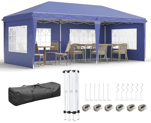 Outsunny Tonnelle de Jardin extérieure Pop-up Pliante - Tente de réception - 3 x 6 m - pavillon chapiteau Barnum - 3 cotés démontables - piquets d'ancrage au Sol + Sac de Transport Inclus Bleu