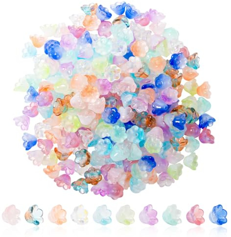 Sxutop 200 stycken blommor glaspärlor set klockblommor glaspärlor för att trä pärlblommor pyssel blompärlor klockblommor pärlblommor för armband halsband örhängen (10 färger)