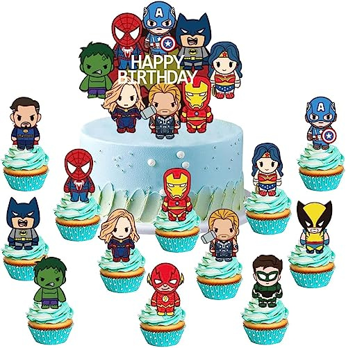Superhelden Tortendeko,Deko Geburtstag Junge Kuchen,Muffin Deko Geburtstag Cupcake Toppers Set,Happy Birthday Tortendeko Kinder Junge,Geeignet für die Dekoration von Kindergeburtstagen