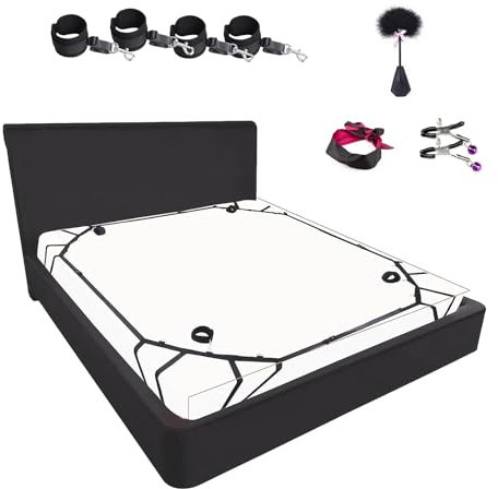 Quintrost SM Bondage Kit Bondage Set da Letto, Erotico Set di Bondage da Letto BDSM Regolabile, Manette Sexy Maschera Occhi, Giocattoli Sessuali per Coppie Adulti Principiante (Nero)