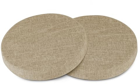 AddGrace Runde Sitzkissen für Esszimmerstühle 2er-Pack 40x40cm Beige | Strukturiertes Kunstleinen, abnehmbarer Bezug für leichte Reinigung, rutschfest, für Esszimmer, Küche, Wohnzimmer