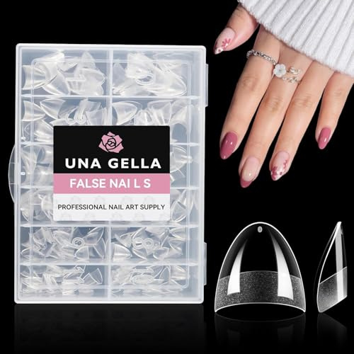 UNA GELLA Tips für Gelnägel Kurze Mandel 504 Stück | Halbe Abdeckung Nageltips Press on Nails Soft Gel Vorgeätzte DIY Salon Acryl Nägel für Hausnagelverlängerung 12 Größen