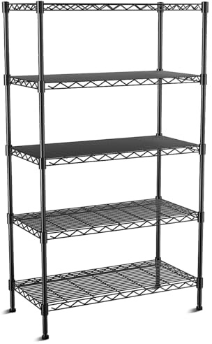 VANZBON Robustes Drahtregal mit 5 Ebenen, 88,9 cm T x 45,7 cm B x 180,3 cm H, Regalregale auf abschließbaren Rädern, höhenverstellbare Metallregale, Regal und Stauraum für Badezimmer, Küche, Garage