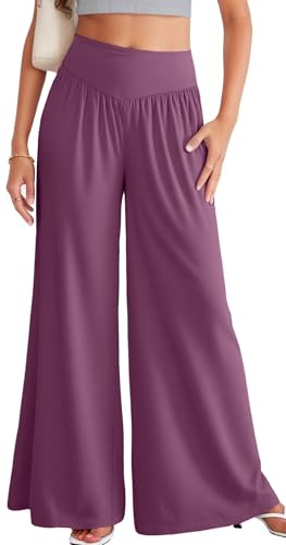 SEAUR Palazzobyxor, dam, långa dansbyxor, magdans, pilates yoga, lösa byxor, vida ben, sommarbyxor, mjuka fritidsbyxor S–XXL, mörk lila, XXL