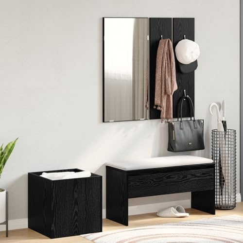 EMYRLXQW Bänke, Aufbewahrungs- und Eingangsbänke, Flurmöbel-Set, schwarze Eiche, Holzwerkstoff