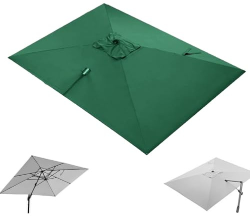 KPEGAXS Ombrellone Giardino Telo di Ricambio 300x400cm Rettangolare Baldacchino per Ombrellone A Sbalzo 8 Stecche Tettuccio di Ricambio per Ombrellone da Tavolo(Green)