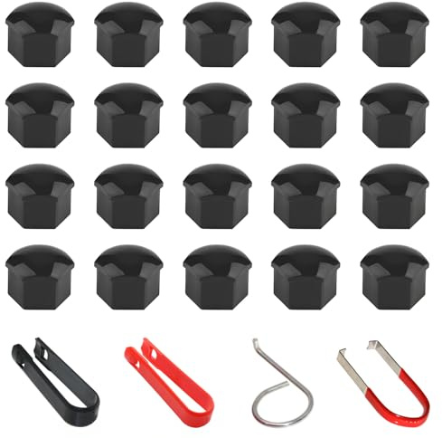 Xynovate 20 Pezzi Copridadi Ruota, 17mm Universale Tappo A Vite Ruota, Copridadi Esagonali per Pneumatici con Set di Strumenti di Rimozione per Auto (Nero)