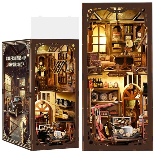 DIY The Craftsman's Garage Book Nook, modèle rétro d'atelier de réparation automobile, serre-livres 3D mobile, thème esthétique mécanique, convient pour adultes