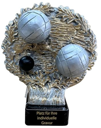 eberin Boule Pokal 18 cm aus Resin - Marmorsockel - Pokal mit Wunschgravur | Elegante Trophäe für Pétanque & Boccia, Lorbeerkranz-Design, massiv mit 895 g, idealer Sportlicher Award für Vereine