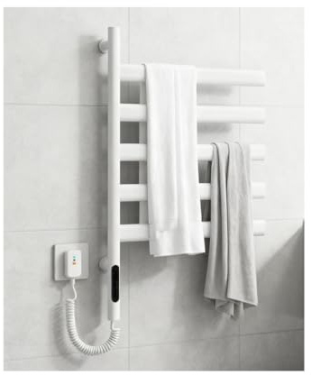WRJAHCG Toallero Electrico Baño Pared, Radiador Toallero Electrico Giratorio 180°, Calentador De Toallas Bajo Consumo,Secador Toallas con Termostato,Temporizador,Pantalla LED,Blanca