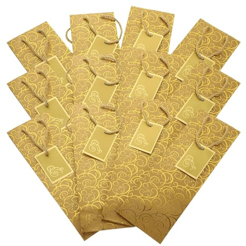 VALICLUD 12 Stück Packung Papier Weinflaschen Tragetaschen mit Henkel Leicht zu Tragen Edle Goldene Farbe Geschenkverpackung für Weihnachten und Feierlichkeiten