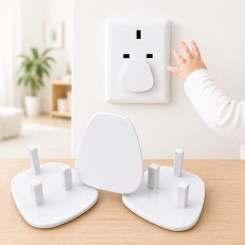 Plug Socket Covers UK 10 Pack, White Flush Fit 3-Pin Outlet Covers, Baby Proof & Reusable Socket Protectors, Plastic Socket Inserts Baby Proofing Plug Covers for Sockets UK | E3F Essentials